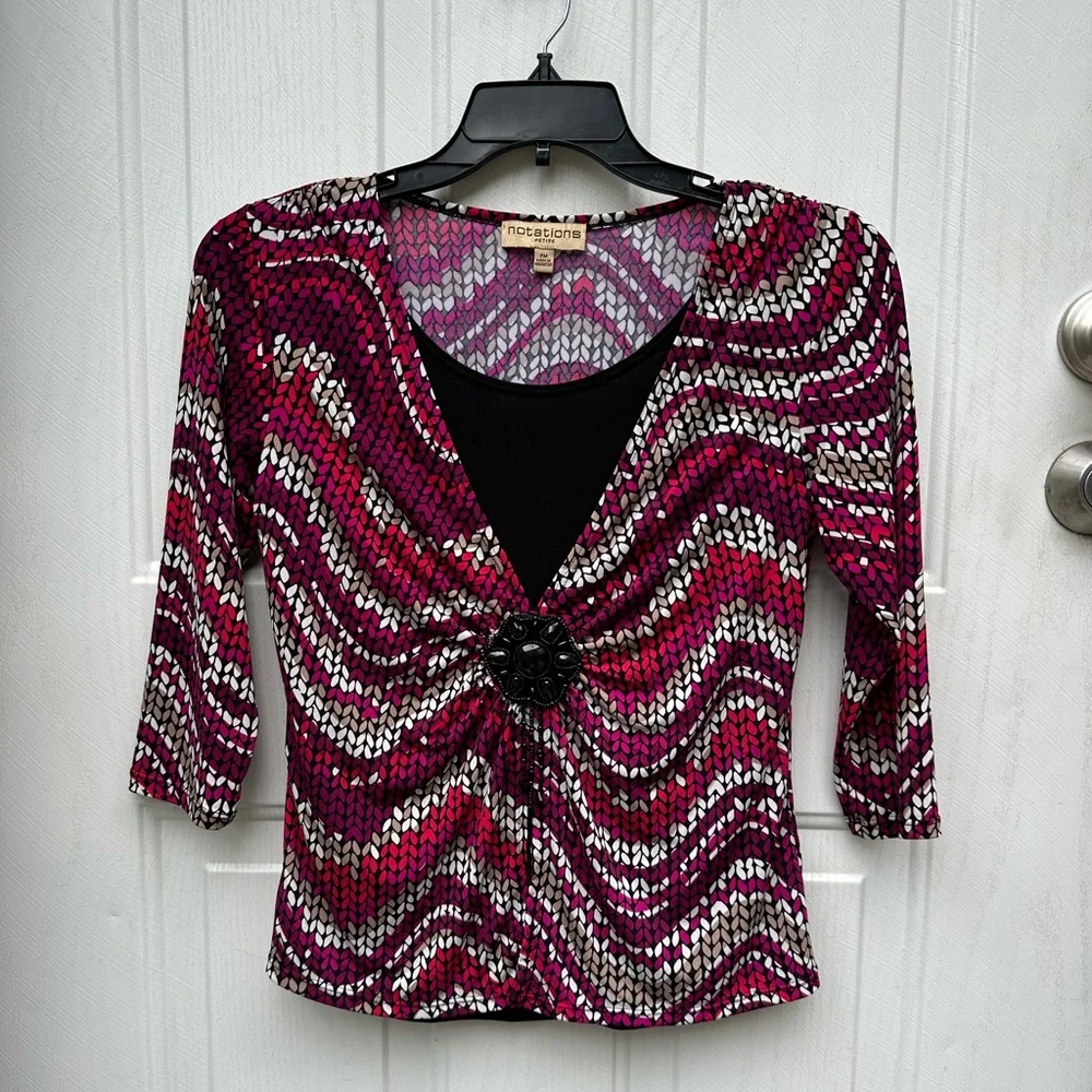 *FINAL PRICE* Notations Magenta And Black Swirl Top - Picture 1 of 7